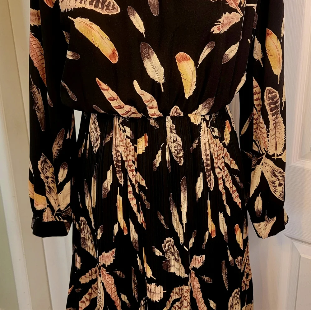 Pinky Otto Black Leaves Print Dress Sz. S - Picture 2 of 9